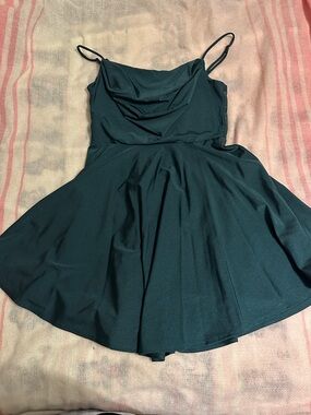 City Studios Teal Green Cowl Neck Spaghetti Strap Mini Dress